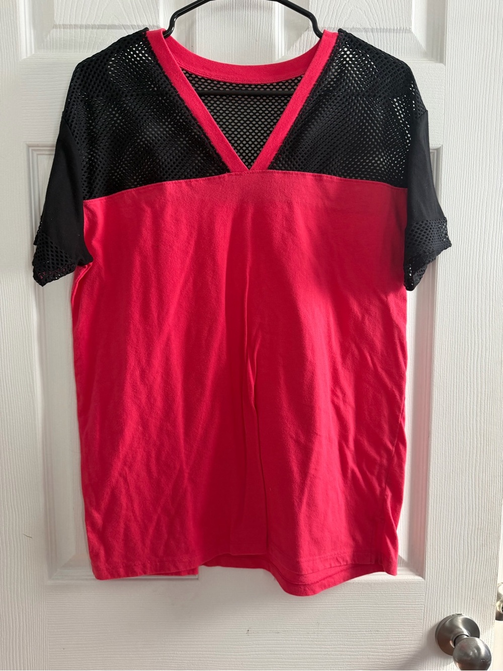 flirtitude Pink Top with Black Mesh Accents